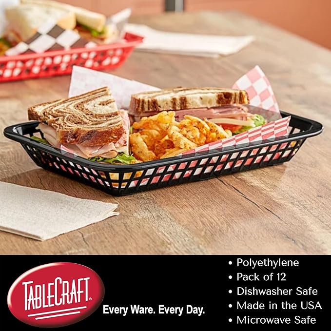 TableCraft C1074G Oval Cash and Carry Basket, Green, Stackable Plastic Food Baskets, 9.31" x 6.18" x 1.88", Pack of 12, Dishwasher Safe