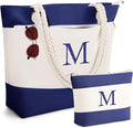 YOOLIFE Beach Bags for Women - Initial Tote Waterproof Bag with Makeup Bag, Mothers Day Gifts for Women Mom Friend Birthday