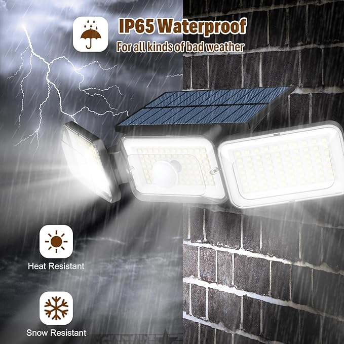 Solar Lights Outdoor Waterproof, Motion Sensor & Flood Outdoor Lights with Remote Control, 4 Adjustable Modes, 3000LM & 218 LED, High-Energy-Density Solar Panel-Monocrystalline Technology, 4 Pack