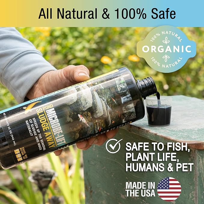 MICROBE-LIFT MLXSAG4 Sludge-Away Pond and Outdoor Water Garden Sludge and Muck Remover, Safe for Live Koi Fish, Plant Life, and Decor, 1 Gallon