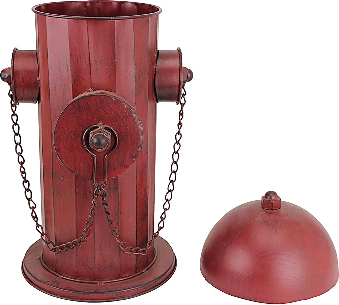 Design Toscano Fire Hydrant Statue Puppy Pee Post and Pet Storage Container, Indoor/Outdoor, Medium 18 Inch Tall, Metal, Rustic Red Paint
