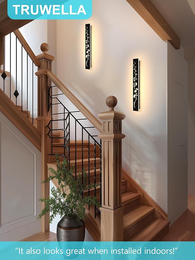 Modern Outdoor Wall Lights 11.8inch LED Long Wall Sconce 3000K Ginkgo Hollow Design Wall Mount Porch Lights 12W Exterior Lighting Fixtures for Patio Balcony Terrace Garden