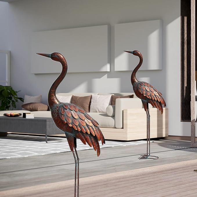 chisheen Outdoor Garden Crane Statues and Sculptures Metal Yard Art Statue for Garden Decoration Large Size (2)