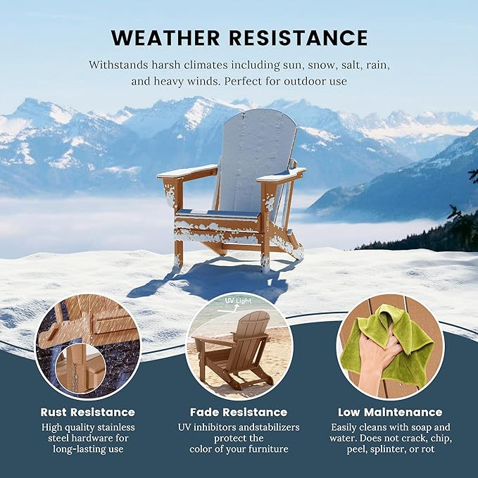 Westin Outdoors Laguna WO Home Furniture Adirondack Chair 2 PCS Set Outdoor Folding Patio Chair for Bon Fire Pit Garden Lawn Backyard Lounging Relaxing (Teak)