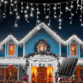 XZAI Solar Icicle String Lights 800LED 50FT Cool White Remote Connectable 2400mAh USB Rechargeable 8 Modes Timer Dimmable IP65 Waterproof Twinkle for Outdoor Christmas & Wedding & Party Decors