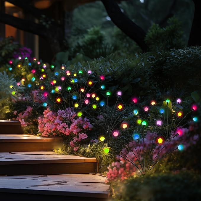Solar Christmas Decoration, 80 LED Firefly Garden Lights Outdoor, Wind Sway Solar Lights for Yard Patio Pathway Decoration (8 Pack)