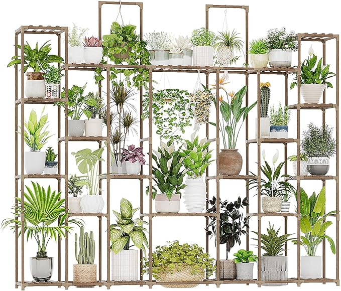 Bamworld Plant Stand Indoor 30 Pots Large Plant Shelf Wide Tall Outdoor Plant Holder Wood for Multiple Plants Plant Rack for Living Room Garden Balcony Flower