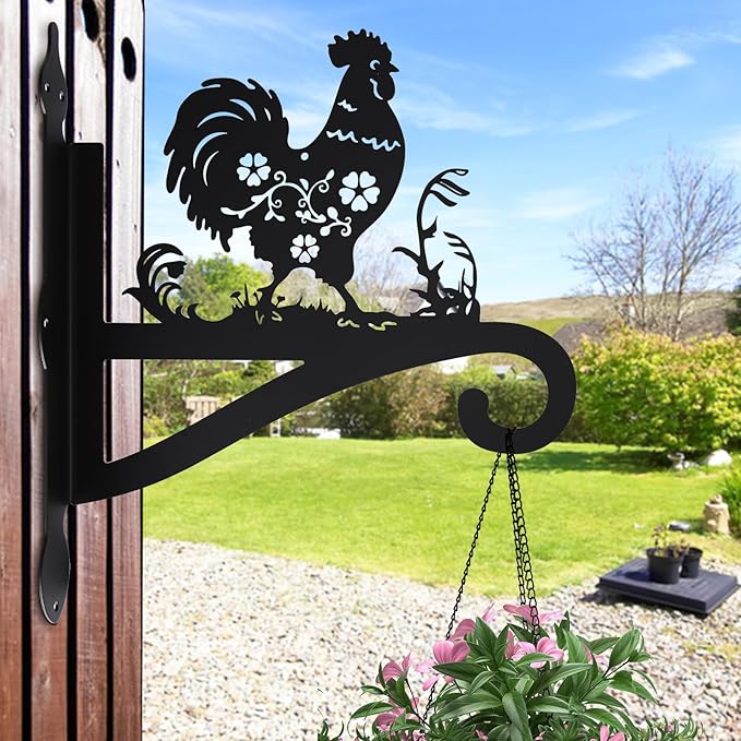 Plant Hangers Outdoor Iron Heavy Duty Ornamental Chicken Silhouette Wall Mounted Hanging Plant Bracket for Flower Pot Lantern Bird Feeder Wind Chimes Christmas Decoration