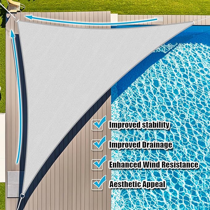 Amagenix Sun Shade Sail 10'X10'X14.1' Curved Edge Outdoor Shade Canopy Light Grey Breathable 95% UV Block Shade Cloth for Patio Garden Backyard (We Make Custom Size)