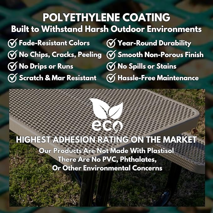 Heavy-Duty Portable Outdoor Bench Thermoplastic Coated, Expanded Metal, Commercial-Grade Seating, Made in America (Portable Without Back, 6 Ft, Textured Brown)