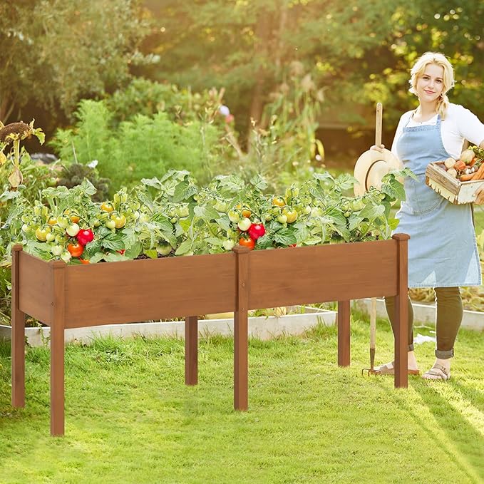 Giantex Raised Garden Bed, Elevated Wood Planter Box with Drain Hole, Gardening Planter Raised Bed for Planting Vegetables Flowers Succulents Herbs, 73" Lx23 Wx30 H