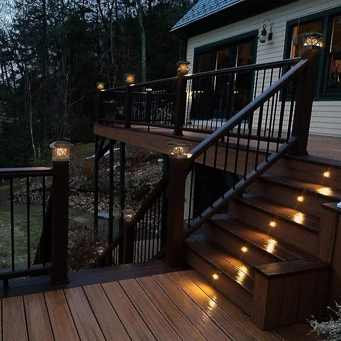TWINSLUXES Solar Post Cap Lights Outdoor - Waterproof LED Fence Post Solar Lights for 3.5x3.5/4x4/5x5 Wood/Vinyl Posts in Patio, Deck or Garden Decoration