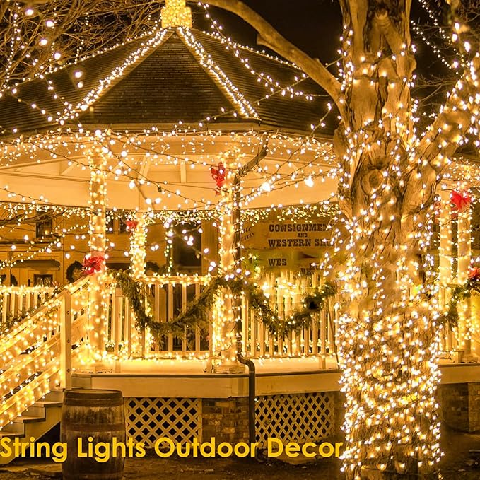 SANJICHA 2-Pack 66FT 200 LED Christmas Lights, Extendable Christmas Tree Light with Timer & Memory Function, Waterproof Green Wire Outdoor String Lights Indoor with 8 Lighting Modes (Warm White)
