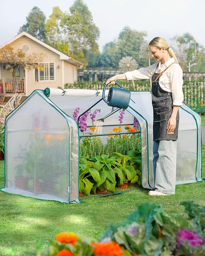 Quictent Portable Mini Cloche Greenhouse w/ Elevated Bottom, Roll-up Zippered Window Waterproof UV-Resistant Hot House for Indoor Outdoor Gaden, 71" x 36" x 36", White