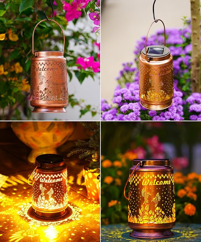 Nacome Bird Solar Lantern for Garden Decor: Waterproof Hanging Metal Decoration with LED Lights for Yard Lawn Porch Patio Landscape Pathway – Birthday Gifts for Mom Grandma Women