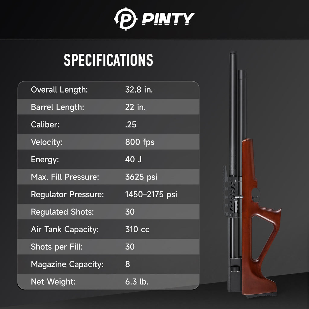 Pinty Striker - 9 Pellet .22/.25 Cal PCP Air Gun, 5.5/6.4 mm High Power Air Gun Rifle for Picatinny Rail