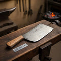9-Inch Kitchen Cleaver — Dull-Polished Blade with Filework Spine, Natural Wood Handle (14-Inch Overall, Full Tang, Hand-Forged)