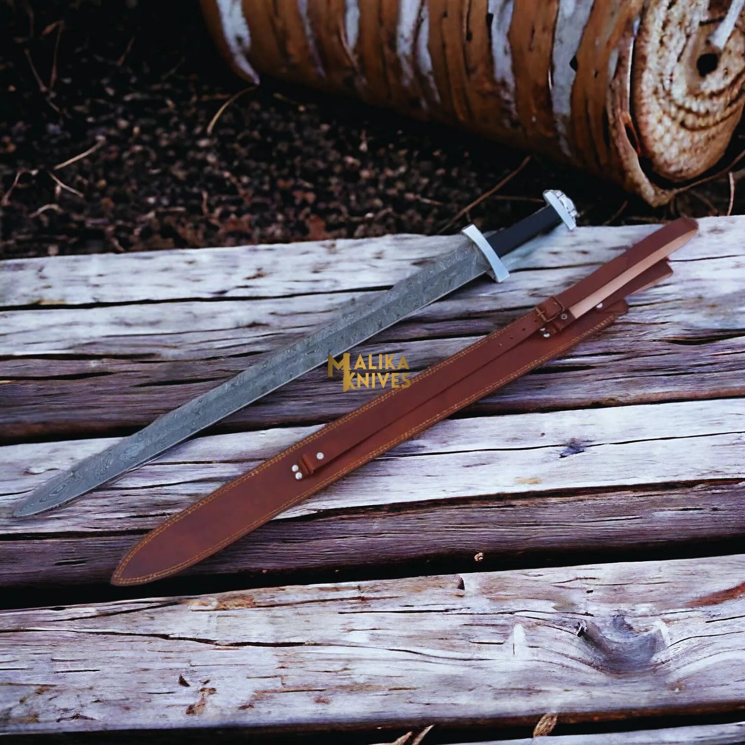 Custom Damascus Viking Sword With SS Pummel & Guard-902