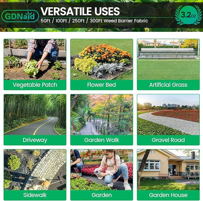 4x180ft Weed Barrier Landscape Fabric Heavy Duty, Premium 3.2oz Weed Barrier Fabric Weed Tarp, Weed Fabric, Garden Landscaping Fabric