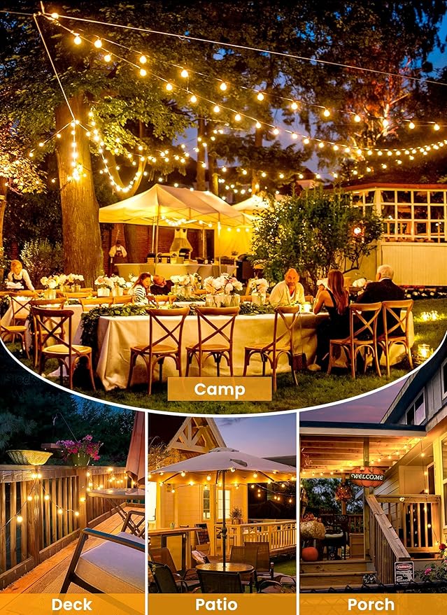 Brightown 158FT Solar String Lights Outdoor Waterproof with Remote, Solar Patio Lights with 75 Shatterproof LED Bulbs, 3 Light Mode, Dimmable & Timer, Hanging String Lights for Porch Garden Bistro