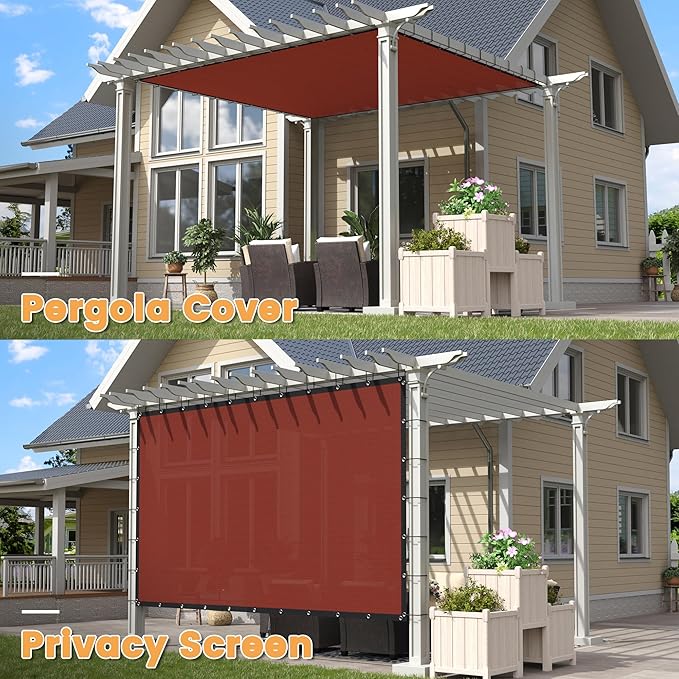 VICLLAX Shade Fabric Sun Shade Cloth with Every 2 FT Grommets for Patio Garden Pergola Cover Canopy 6x13 FT, Rust Red