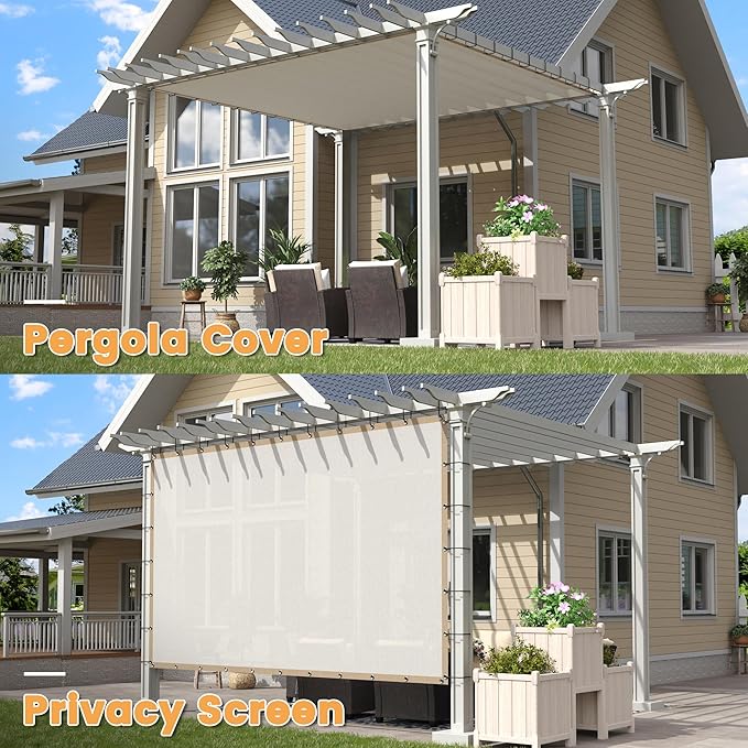 VICLLAX Shade Fabric Sun Shade Cloth with Every 2 FT Grommets for Patio Garden Pergola Cover Canopy 13x15 FT, Cream