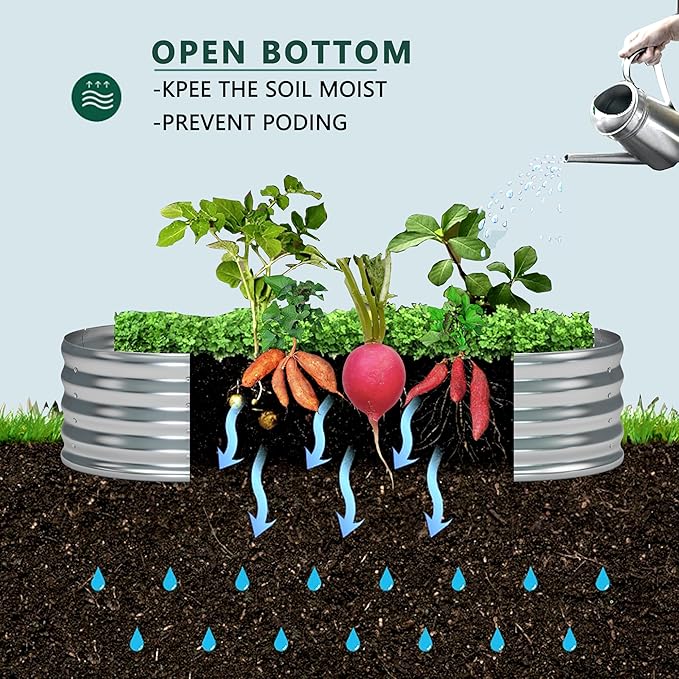 6x3x1.3 Oval Galvanized Raised Garden Bed,Outdoor Planter Box Metal Patio Kit Planting Bed for Vegetables Flowers and Succulents