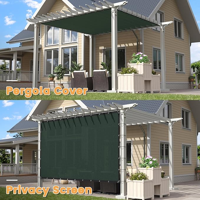 VICLLAX Shade Fabric Sun Shade Cloth with Every 2 FT Grommets for Patio Garden Pergola Cover Canopy 4x15 FT, Dark Green