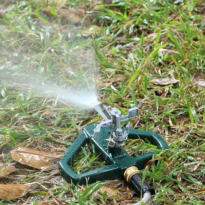 STYDDI Heavy Duty Impact Pulsating Sprinkler for Yard, All Metal Adjustable Rotating Circular Impulse Lawn Sprinkler for Medium to Large Areas, Lawn and Garden, Coverage up to 5,800 Sq. Ft
