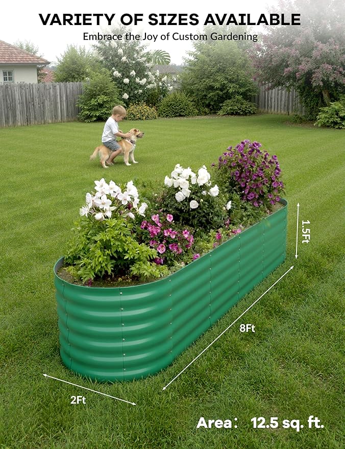 2 Pcs Raised Garden Beds Outdoor 8x2x1.5ft - Galvanized Steel Planter Box for Vegetables, Flowers, Rust-Resistant Garden Box, Easy Assembly Raised Beds, Durable Planters for Outdoor Plants, Green