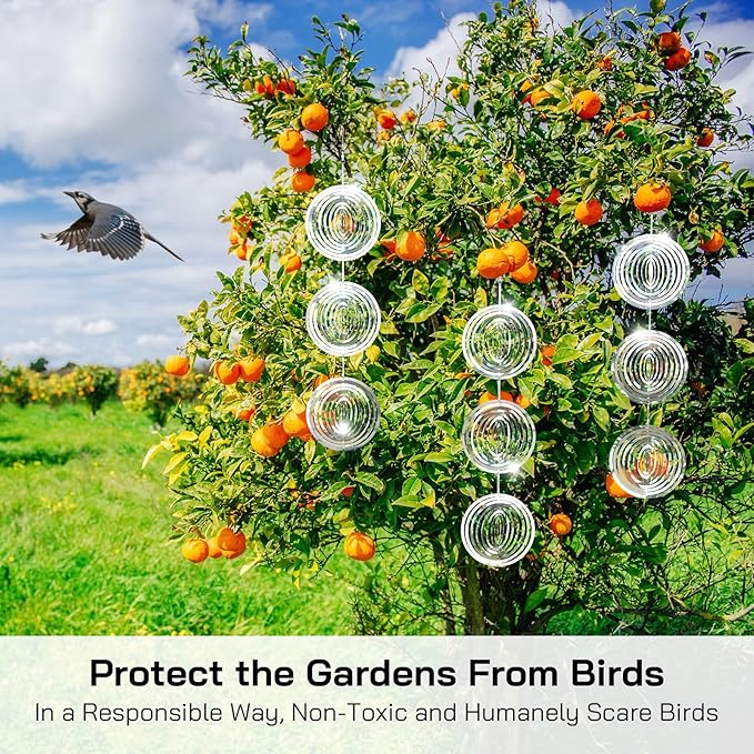 Factee Bird Deterrents for Outside, Reflective 3D Stainless Steel Wind Spinners, Garden Decor, Bird Scare Devices to Keep Woodpeckers, Pigeons Away from Your House, Patio, Orchards1