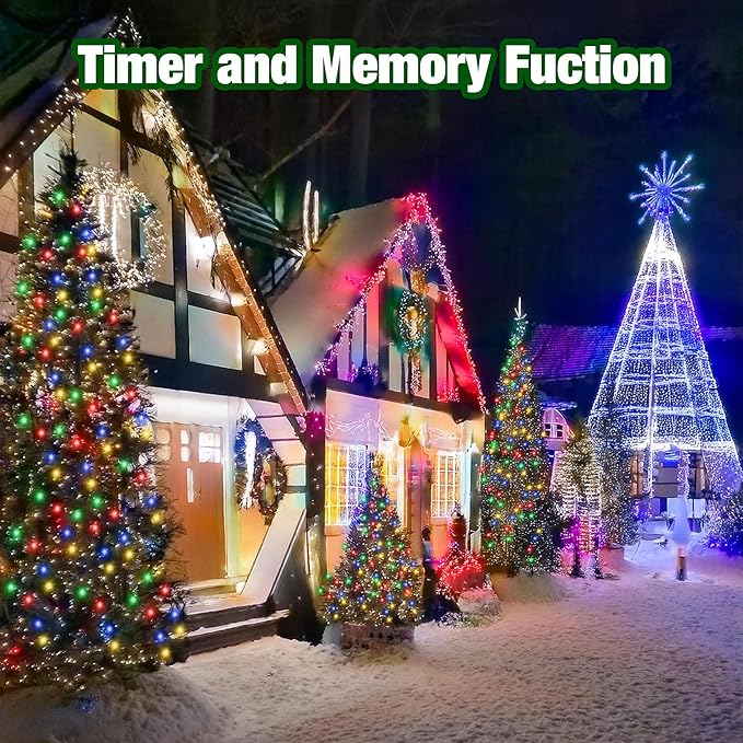 Christmas Tree Light 200 LEDs 73ft Green Cable Wire Fairy String Twinkle Lights Plug in 12 Modes for Xmas Party, Halloween, Outdoor, Garden, Wedding, Home Decoration (Blue)
