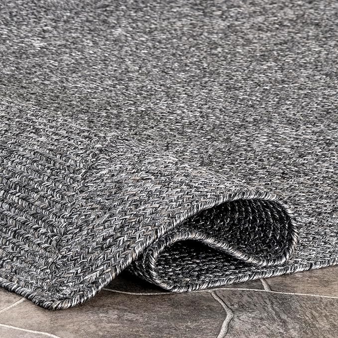 nuLOOM 2' x 16' Solid Hand Braided Indoor/Outdoor Area Rug, Pet-Friendly, High Traffic, Weather Resistant, for Patio, Balcony, Bedroom, Living, Dining Room, Wynn Charcoal
