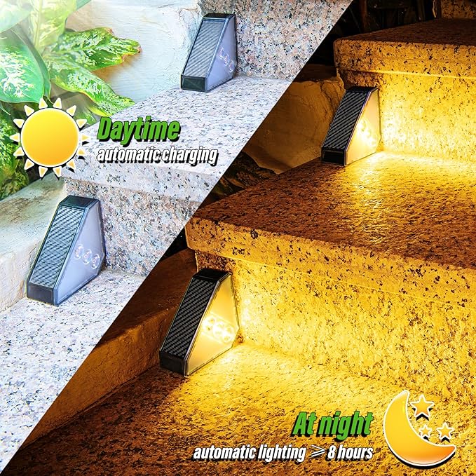 JSOT Solar Step Stair Lights Outdoor Waterproof for Yard Lighting Decor, 16 Pack Solar Powered Deck Fence Lights Outside, Solar Garden Lights for Backyard, Front Porch Step, Balcony, Wall, Patio