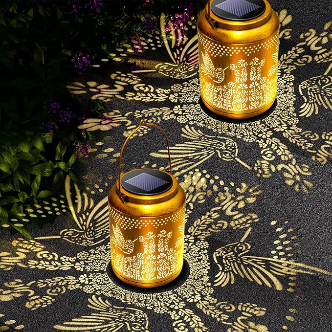 Hyrion Hummingbird Solar Lanterns Outdoor Waterproof Metal Hanging Lights, Garden Decor Gifts for Women, Mom, Grandma Solar Decorations for Yard, Patio, Backyard, Porch, Lawn, Tabletop, Walkway