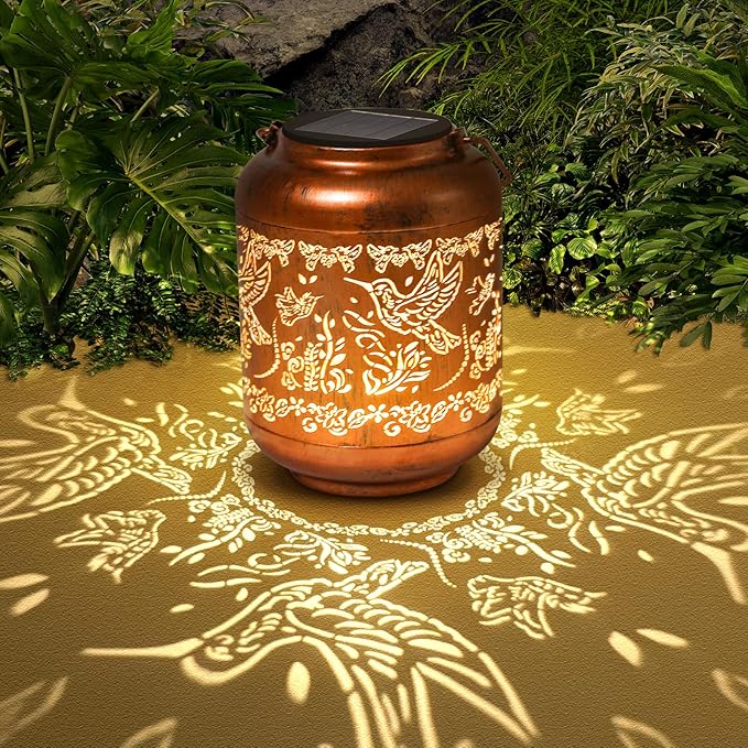 Hummingbird Solar Lanterns Outdoor Hanging Waterproof Hummingbird Garden Decor Christmas Gifts for Women Mom Grandma Metal Solar Lights Decoration Outside for Yard, Patio,Pathway Landscape