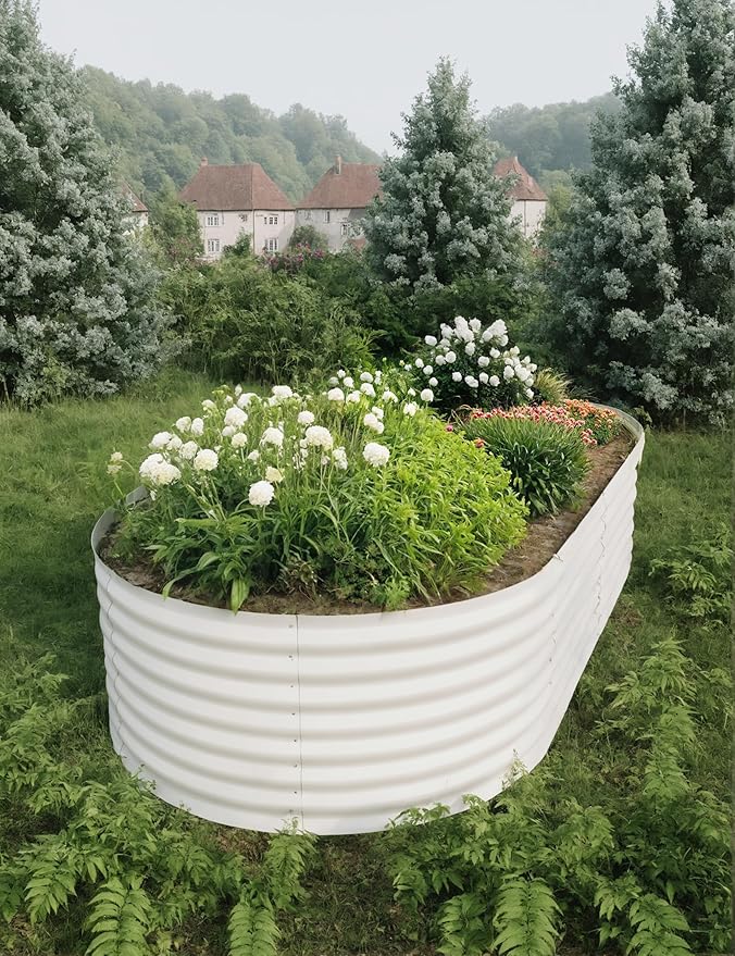 8x4x2ft Raised Garden Bed,Galvanized Raised Planter Boxes Outdoor with Easy Assembly, Large Garden Bed for Vegetables, Fruits, Flower,Raised Garden Bed,Beige