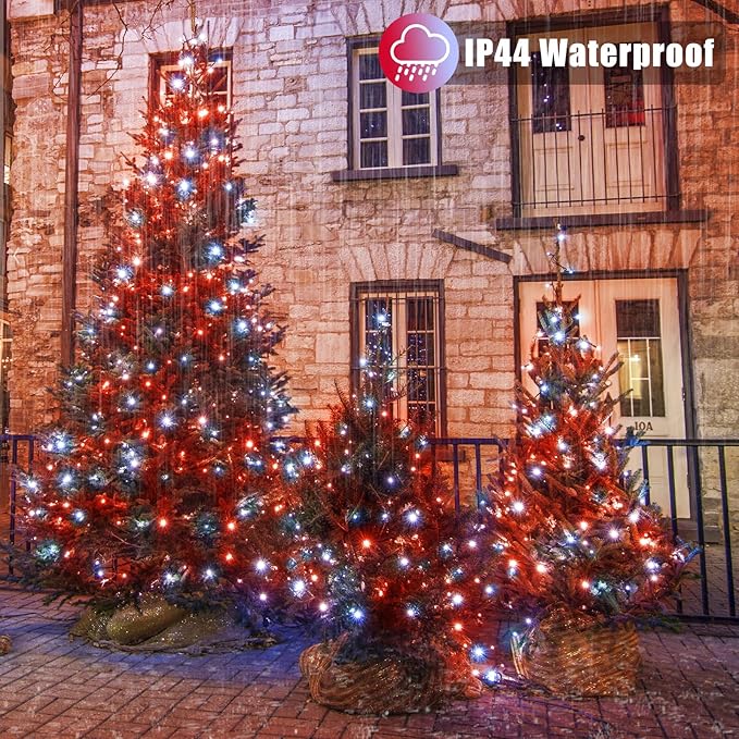 300 LED Christmas Lights Outdoor - 99ft Extra Long Christmas String Lights 8 Modes Plug in Waterproof Fairy Lights with Timer Memory for Indoor Outside Bedroom Home Party Decoration, Red&White