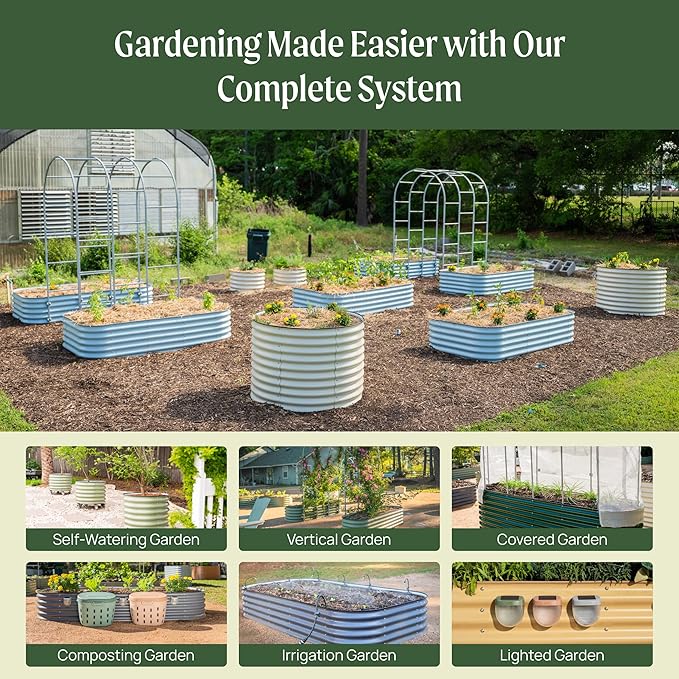 Vego garden 32" Extra Tall Raised Garden Bed Kits, 6 in 1 Modular Raised Planter Box for Vegetables Flowers Fruits Oval Metal Raised Garden Bed- Pearl White