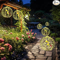 Joomer Solar Lights Outdoor, 2 Pack 12in 120 LED Solar Hanging Light Balls Outdoor, 8 Modes Waterproof Foldable Metal Sphere Light with Hook for Outside Hanging - Warm White(Ball with Green Leaf+Bird)