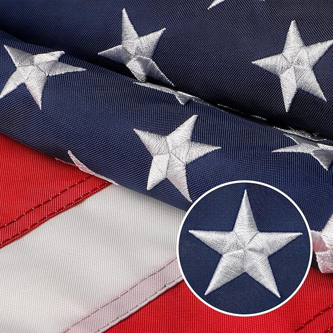American Flag, American Flags, American Flag 6x10 Outdoor, US Flags with Embroidered Stars, Vivid Color, Sewn Stripes, Brass Grommets (6 by 10 Foot)