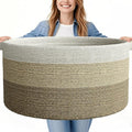 125L Extra Large Blanket Basket, 25" x 16", Jumbo Laundry Woven Basket Decorative Home, Cotton Rope Basket with Handles, Baby Toy Basket for Storage, Gradual Brown, 2PC