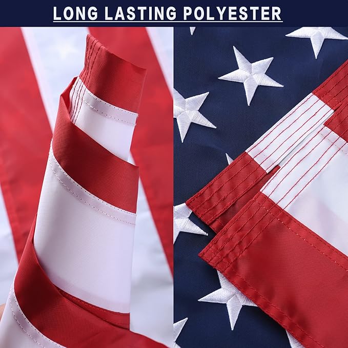 American Flag 8x12 Outside, US Flags for Outdoor Indoor, Heavy Duty Durable, Deluxe Embroidered Stars, Brass Grommets, Sewn Stripes, Vivid Color, Fade Resistant and waterproof