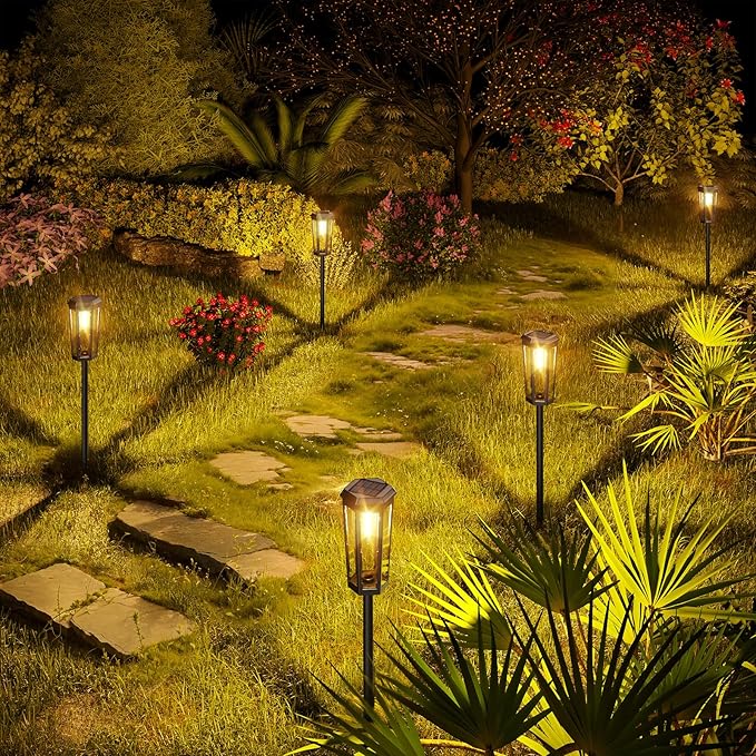 KINKAI Solar Walkway Lights Outdoor - 8 Pack Classic Pathway Light Waterproof Driveway Lamps Landscape Lighting with Filament Bulb for Outside Garden Lawn Patio Sidewalk Yard (Warm Light)