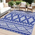 OLANLY Outdoor Rug Waterproof 4x6 ft, Reversible Outdoor Plastic Straw Rug, Boho Patio Rug, Indoor Outdoor Carpet, RV Mat Outside for Patio, Camp, Picnic, Balcony, Deck, Backyard, Blue & White