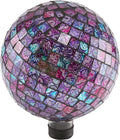 Alpine Corporation 10" Diameter Indoor/Outdoor Glass Mosaic Gazing Globe Yard Decoration, Purple Embossed Tile