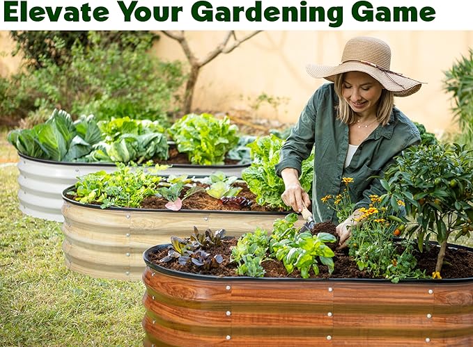 Galvanized Raised Garden Beds Outdoor // 4×2×1 ft Planter Raised Beds for Gardening, Vegetables, Flowers // Large Metal Garden Box (Natural Wood Grain)