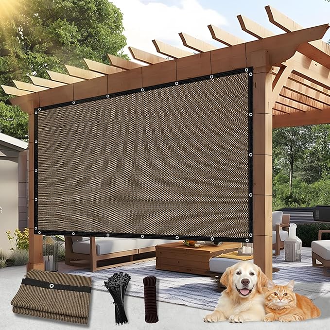 Outdoor 90% Sun Shade Cloth with Grommets, 14 X 15 FT Pergola Shade Cover for Garden Patio Carport Kennel Swimming Pool, Mocha (We Make Custom Size)