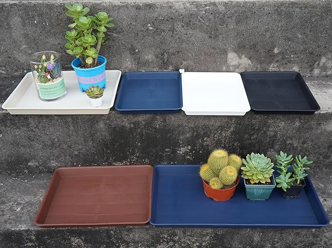 4 Pack Plant Growing Nursery 1020 Trays, Plant Saucer Tray, Heavy Sturdy Seed Starting Trays, Plant Saucer for Indoors No Holes, Seed Starter Growing Tray (22"x11.2", Black)