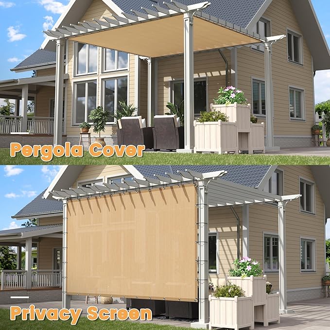VICLLAX Shade Fabric Sun Shade Cloth with Every 2 FT Grommets for Patio Garden Pergola Cover Canopy 13x15 FT, Wheat